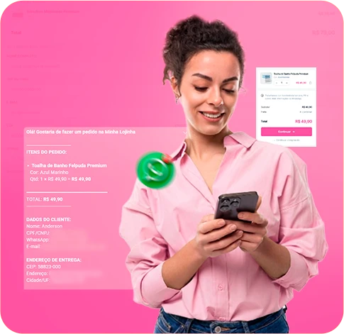 Empreendedora usando a Minha Lojinha pelo celular